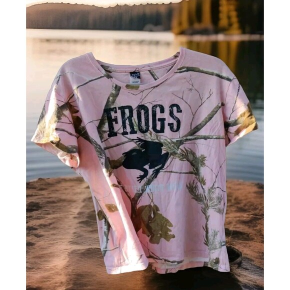 "FROGS The Other White Meat" Real Tree Pink Camo Shirt T-Shirt Womens XL Code 5 - Picture 1 of 12